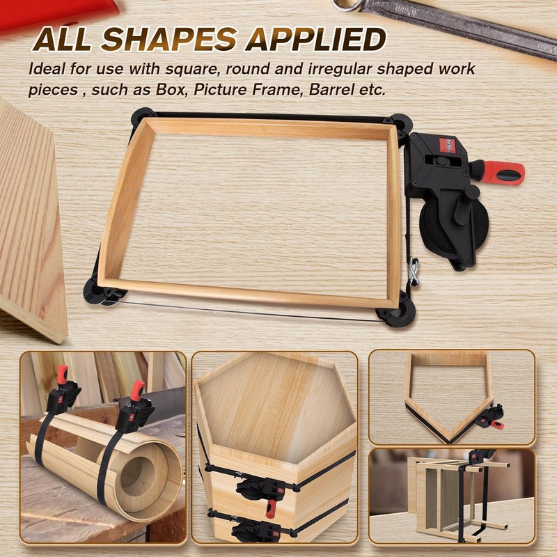 Sebupar 2 Pack Woodworking Band Clamps with 23 ft Variable Angle Strap Clamp, Corner Camp Picture Frame Clamps Fits for Square, Round/Irregular Shaped, Barrel - Image 2